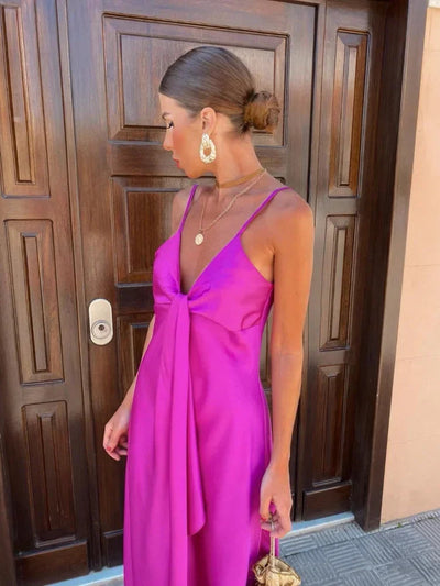 V-Neck Knot Detail Maxi Dress Women