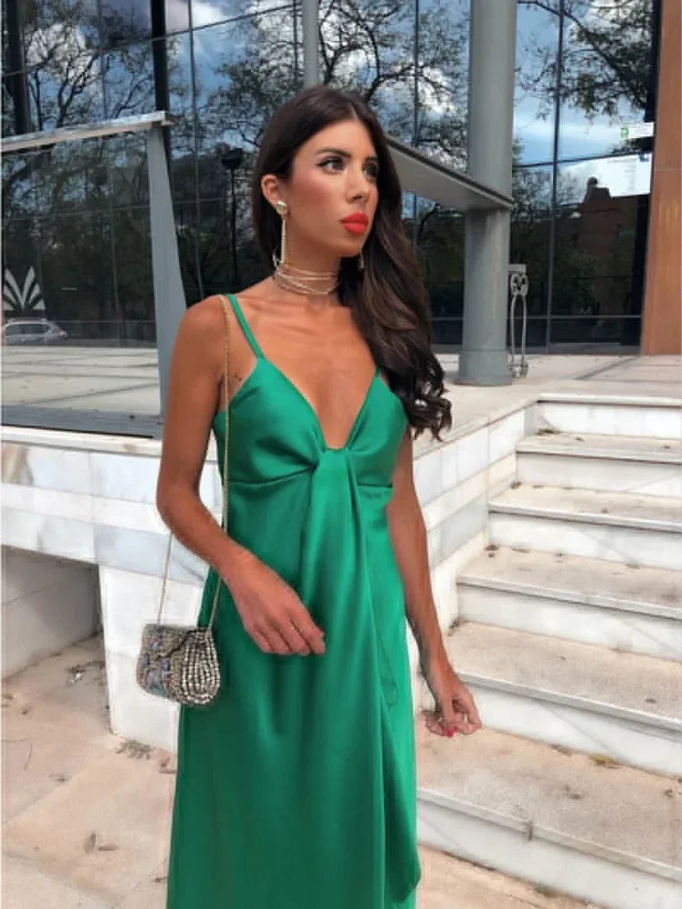 V-Neck Knot Detail Maxi Dress Women