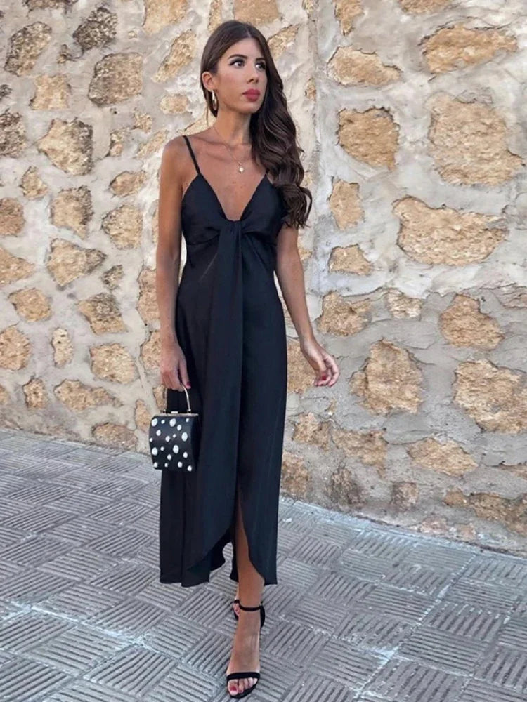 V-Neck Knot Detail Maxi Dress Women