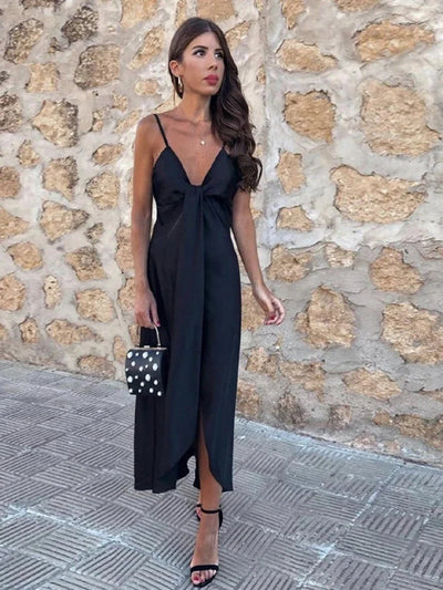 V-Neck Knot Detail Maxi Dress Women