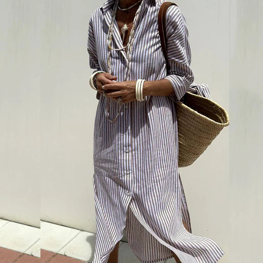 Striped Linen Shirt Dress Women