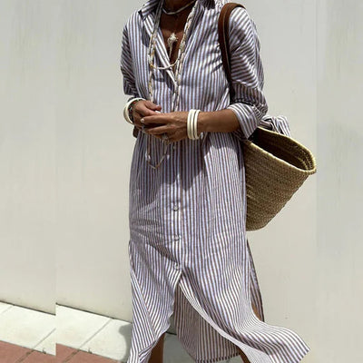 Striped Linen Shirt Dress Women