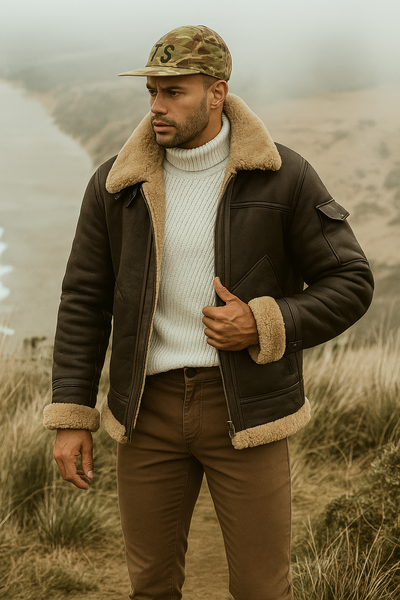 Classic Camel Leather Aviator Jacket