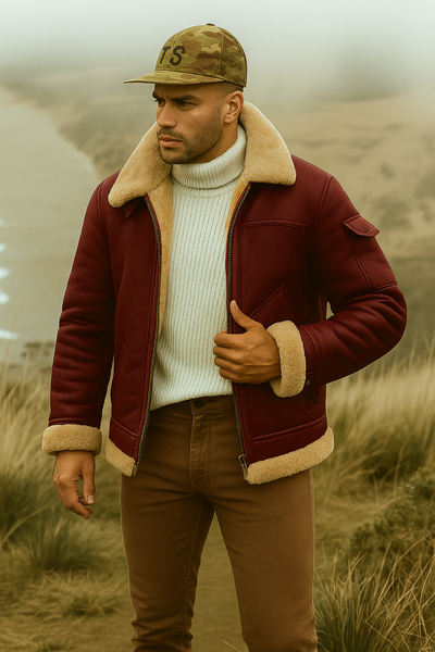 Classic Camel Leather Aviator Jacket