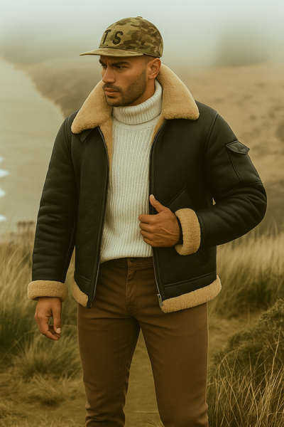 Classic Camel Leather Aviator Jacket